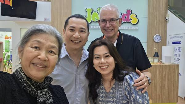Friends at the school visit